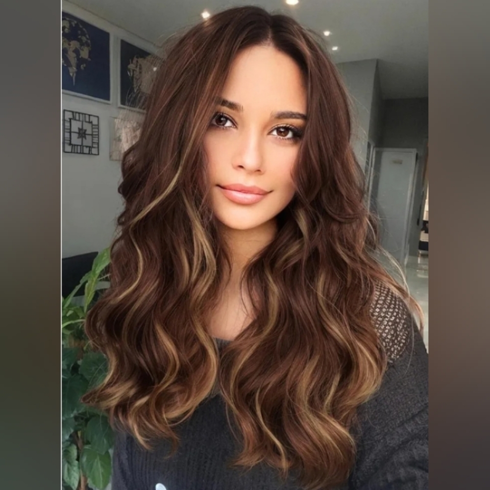 Nnez 22 Mixed Brown Highlight Wavy Synthetic Hair Wig